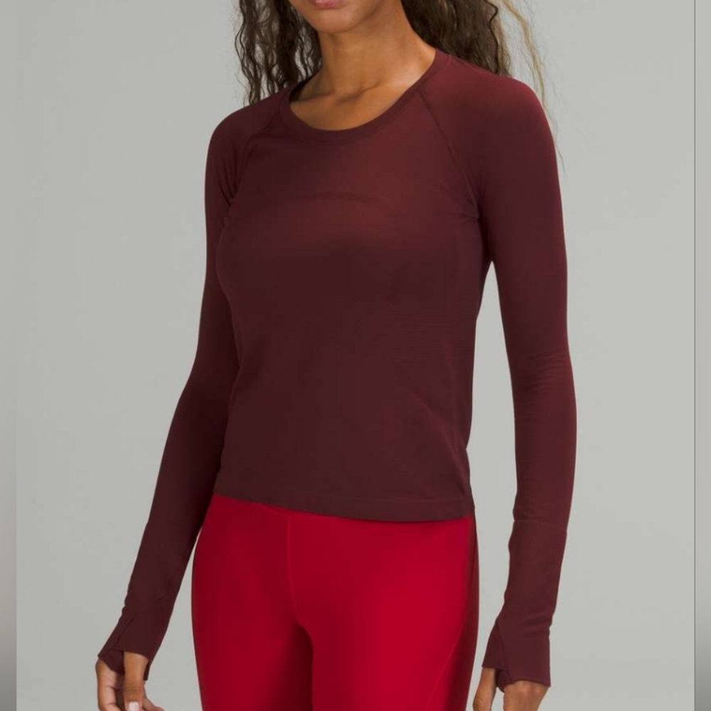 Lululemon Swiftly Tech Long Sleeve Shirt 2.0 *Race Length - Red Merlot, Size 2 - Picture 1 of 7